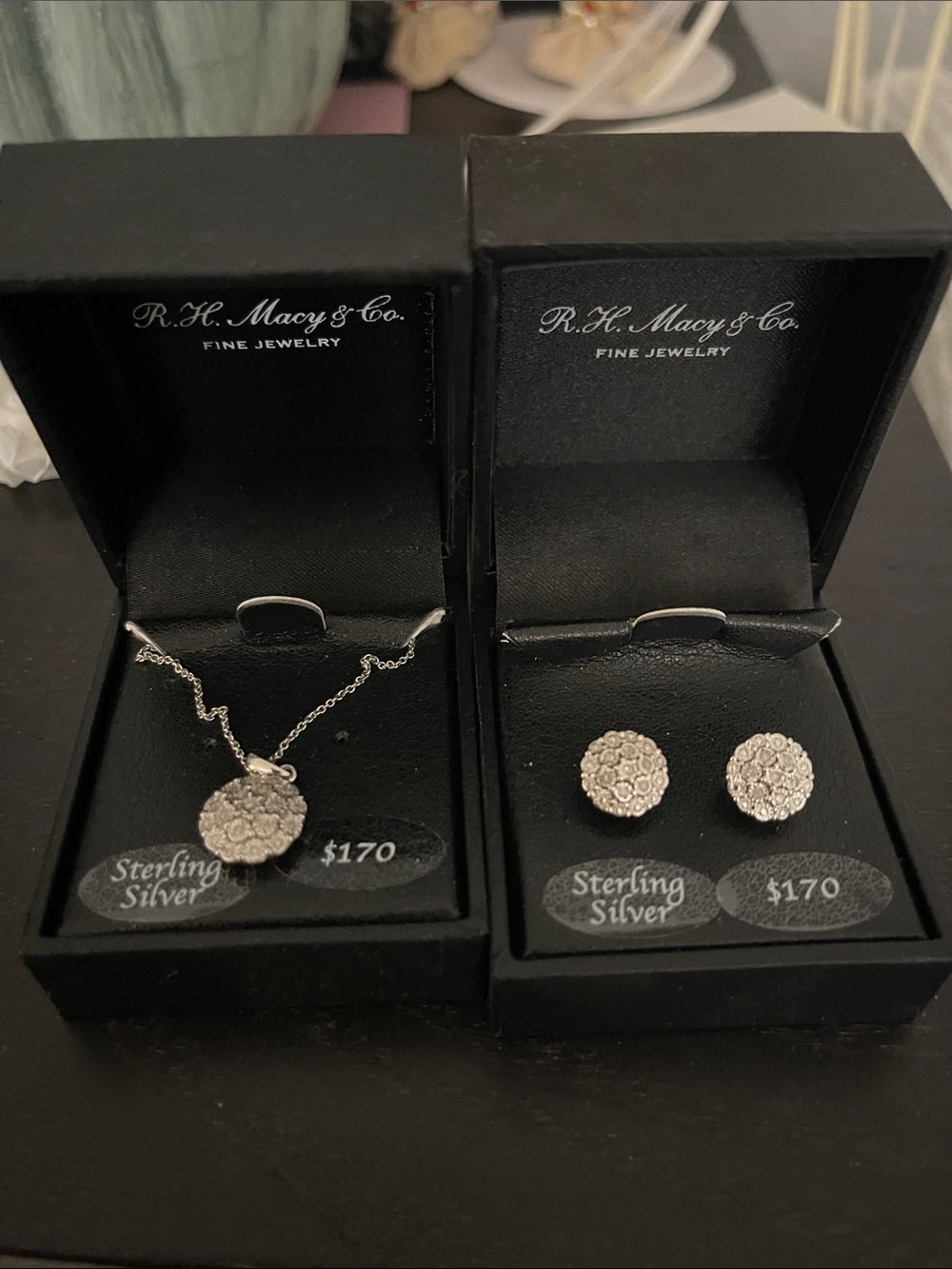 Macy & Co. Sterling Silver Pendant Necklace and Stud Earrings